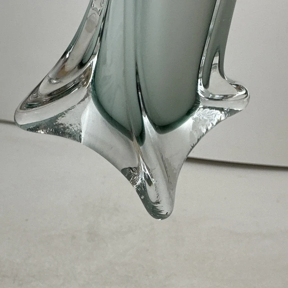 Flared White Cased Glass Vase Gray Accents Tall Twist Art Glass 8